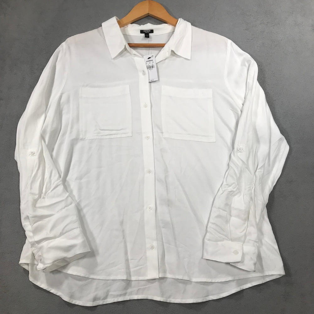 Express Portofino Shirt Womens Large White New Long Sleeve Button Up Utility